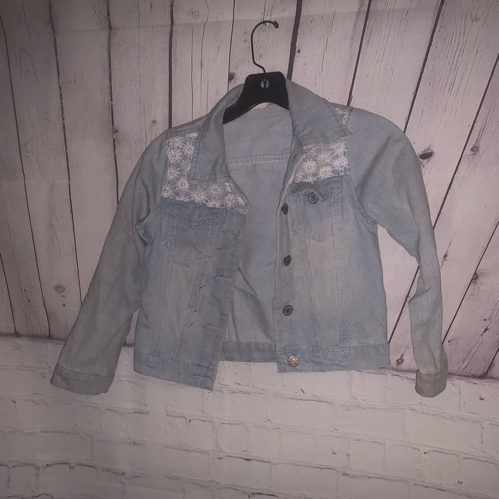 Kids Light Blue Jean Jacket with Lace Details